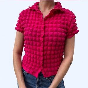 Women's Pink Textured Popcorn Button Down Top Size M